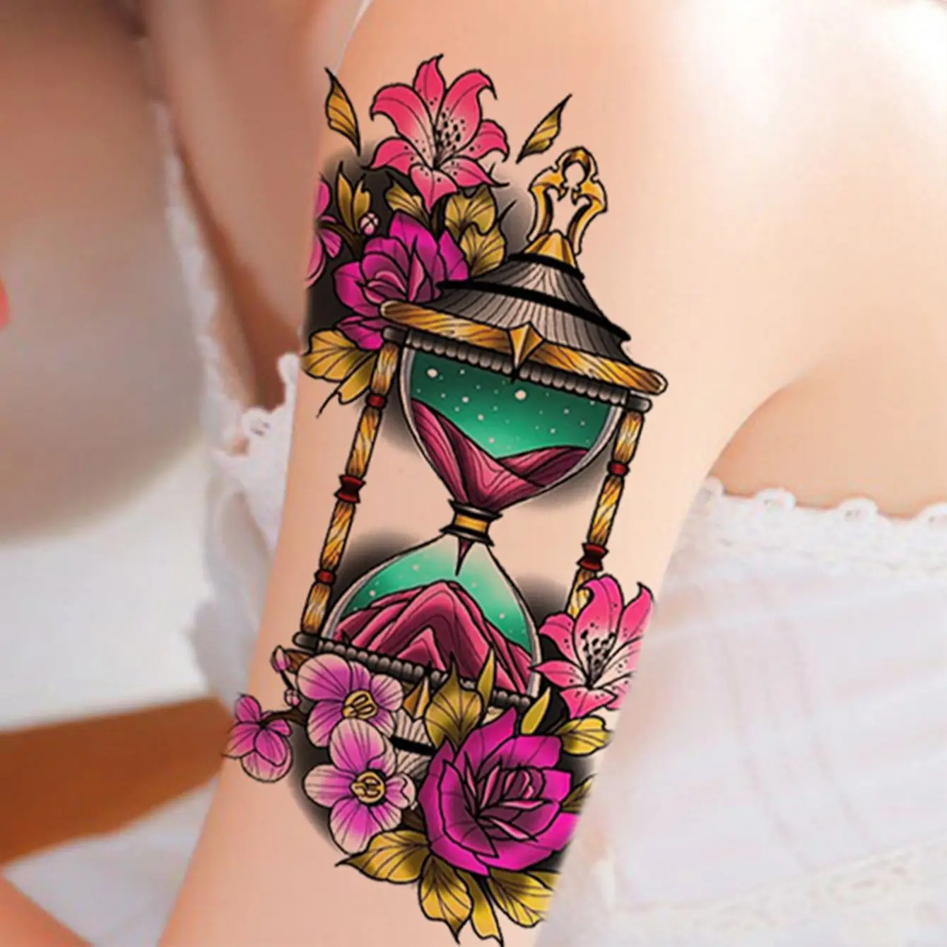 Flower Hourglass Tattoo Sticker - Image 3