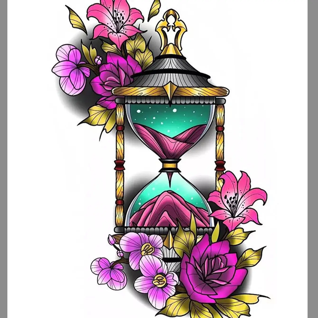 Flower Hourglass Tattoo Sticker - Image 4