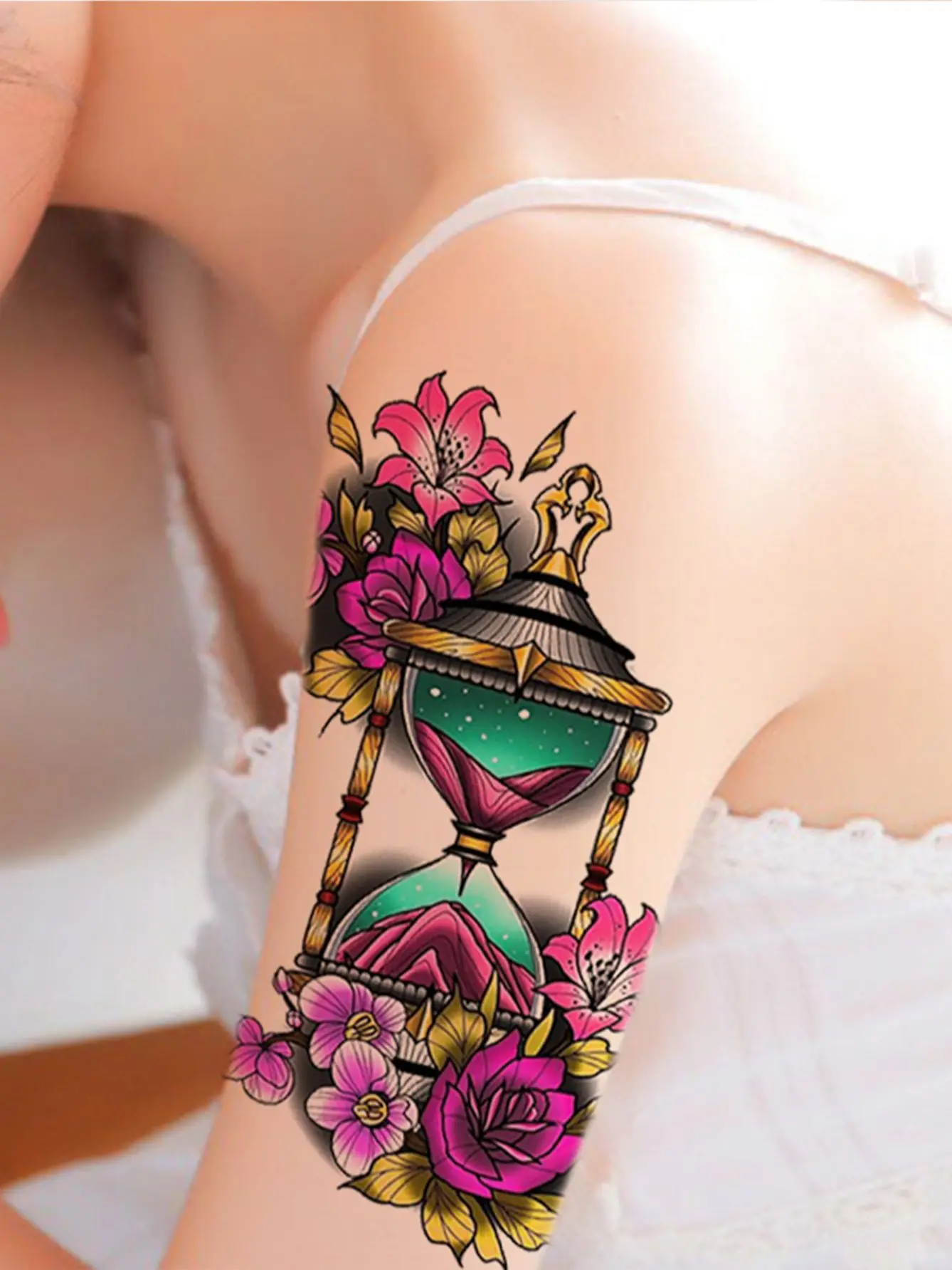 Flower Hourglass Tattoo Sticker - Image 6