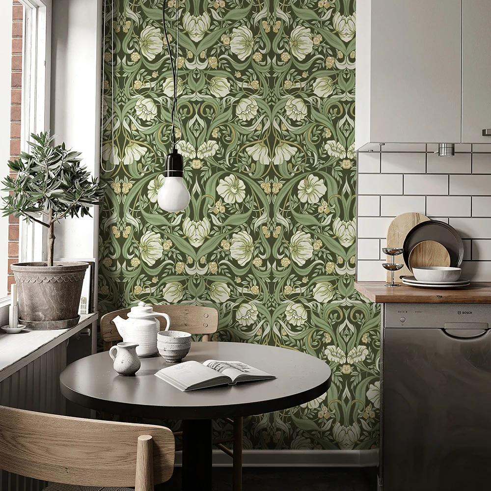 Green Boho Floral Adhesive Wallpaper - Image 2