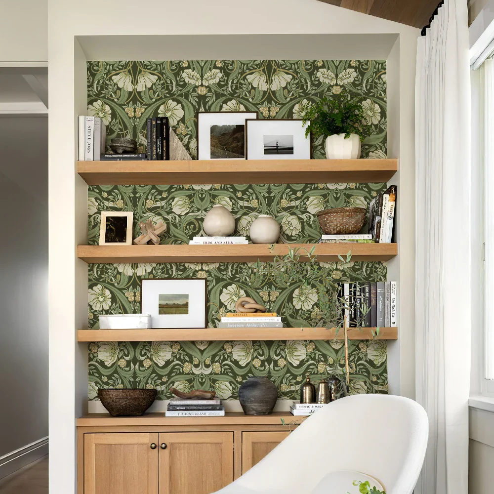 Green Boho Floral Adhesive Wallpaper - Image 3