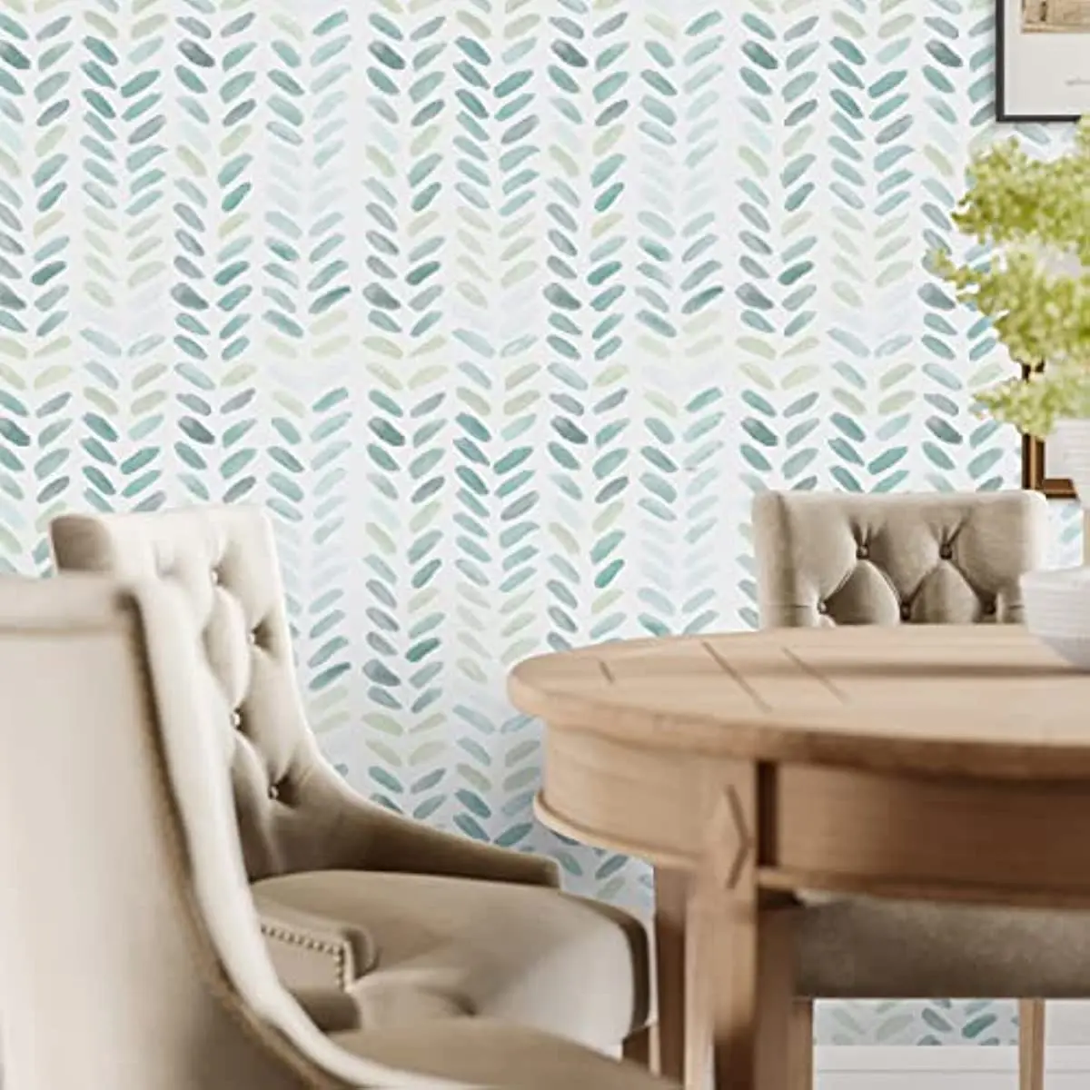 Green & White Boho Leaf Wallpaper - Image 10