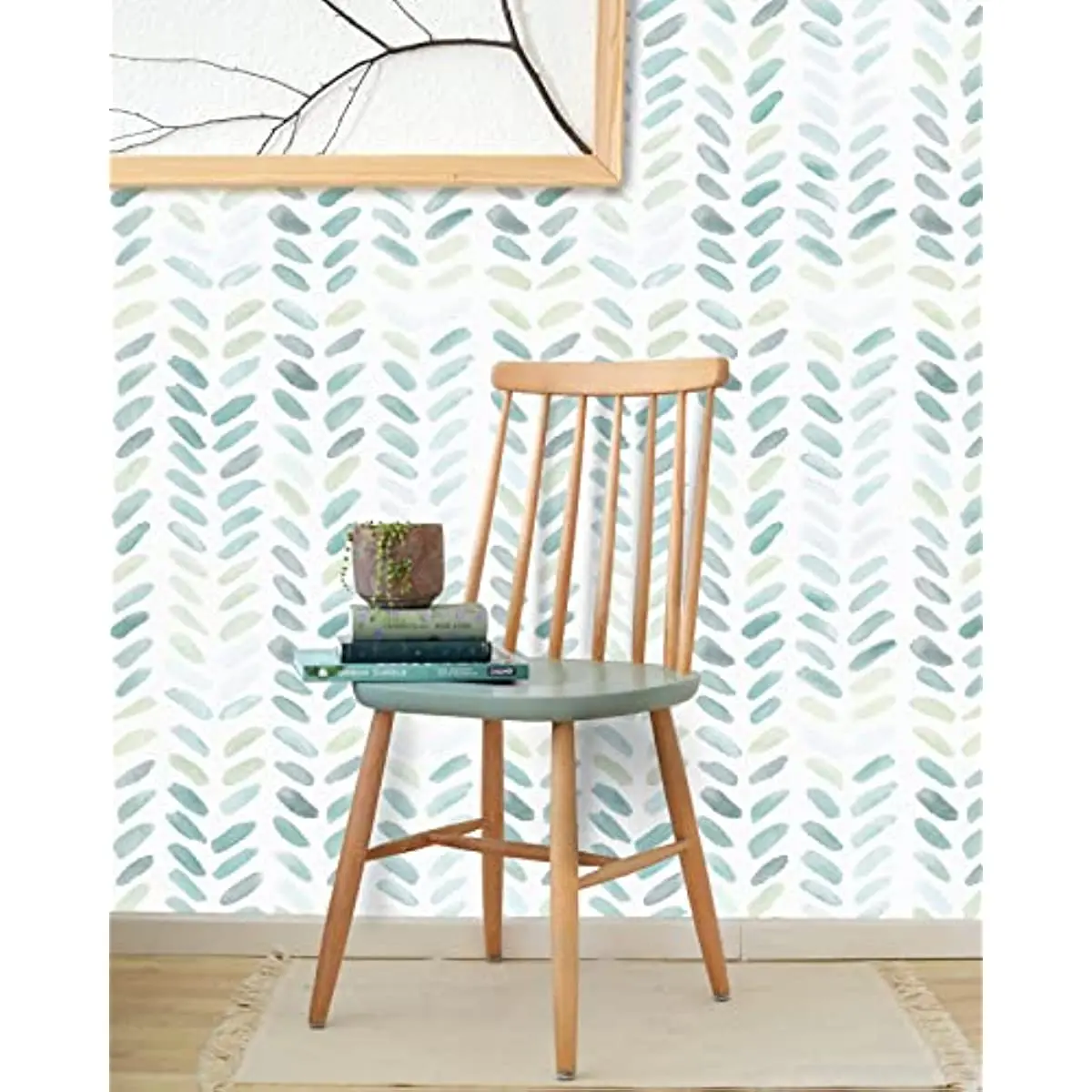 Green & White Boho Leaf Wallpaper - Image 9