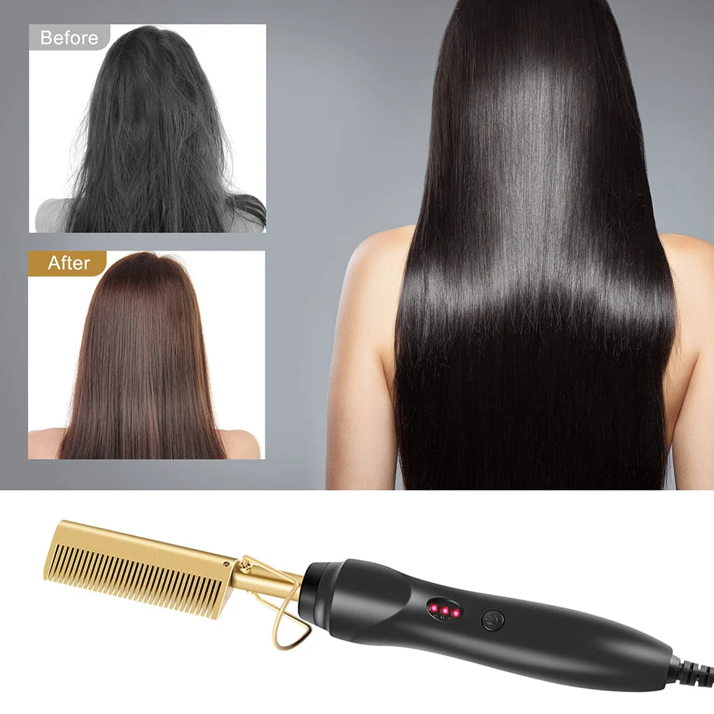 Electric Gold Hair Straightener Hot Comb - Image 2