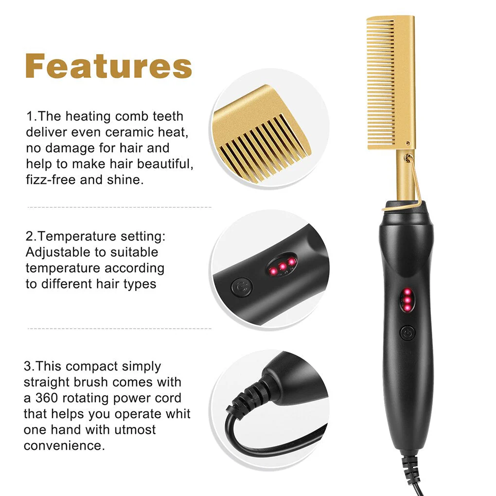 Electric Gold Hair Straightener Hot Comb - Image 4
