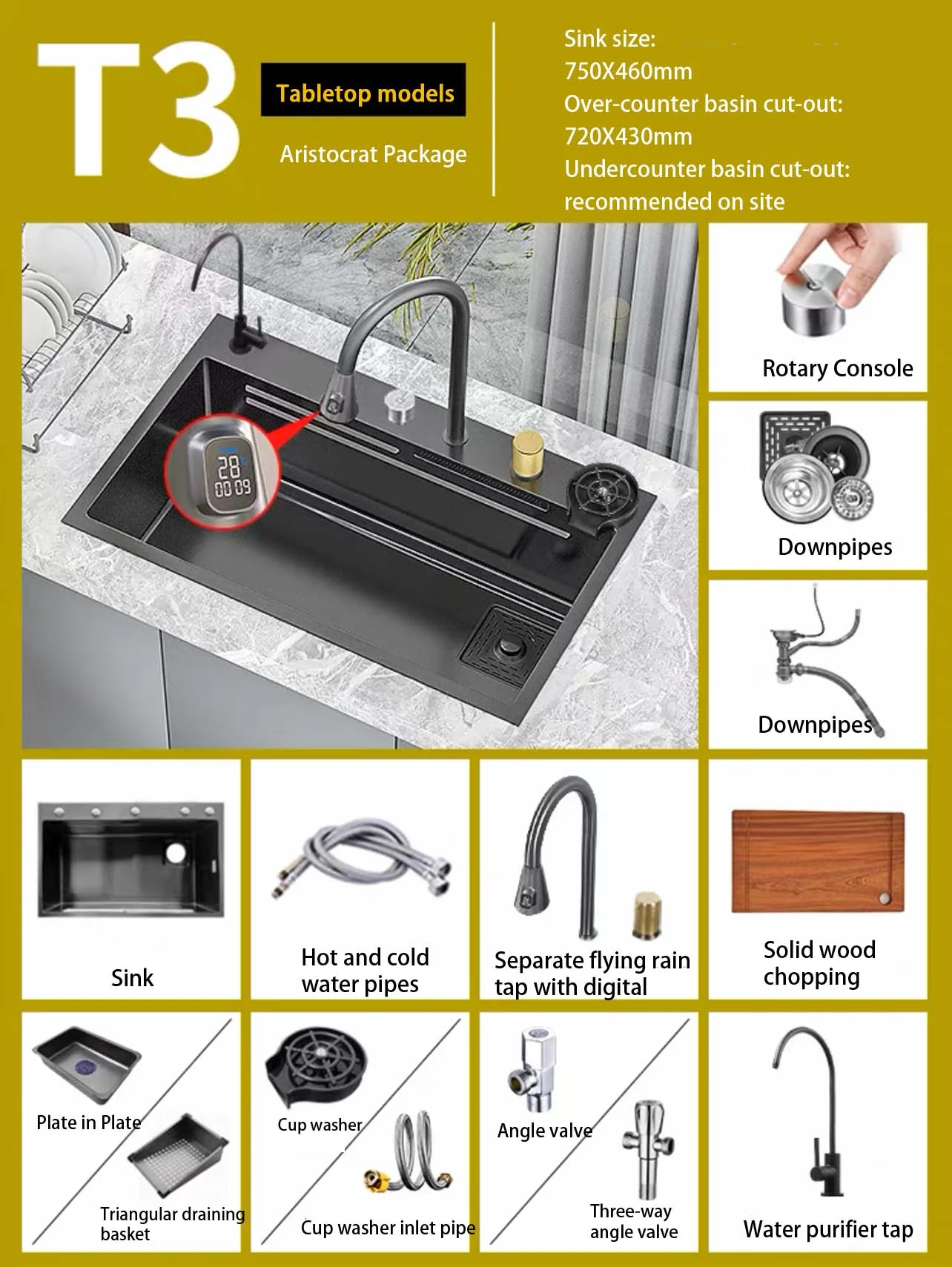 Hidden Stainless Steel Flying Waterfall Sink - Image 11