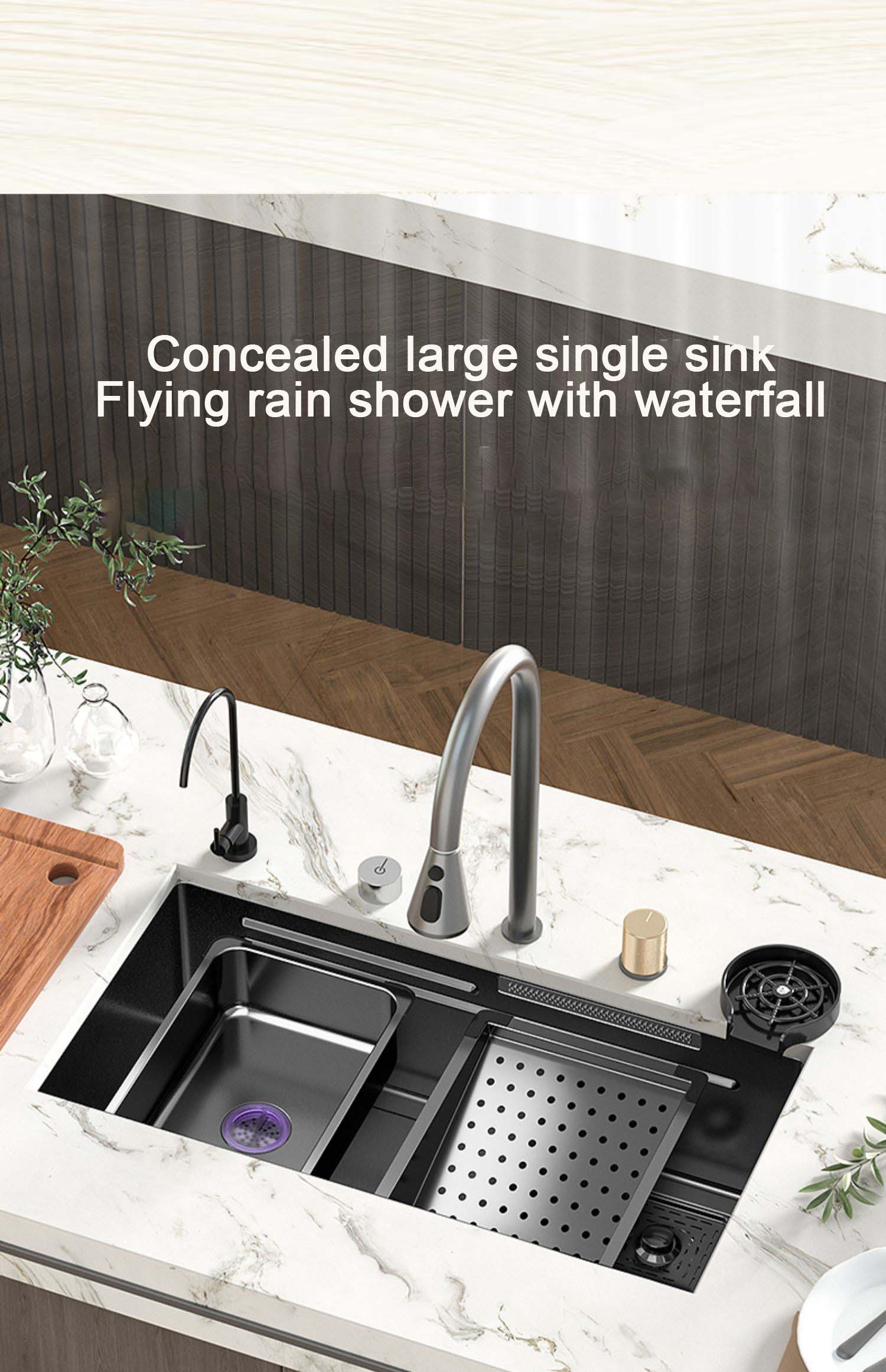 Hidden Stainless Steel Flying Waterfall Sink - Image 20