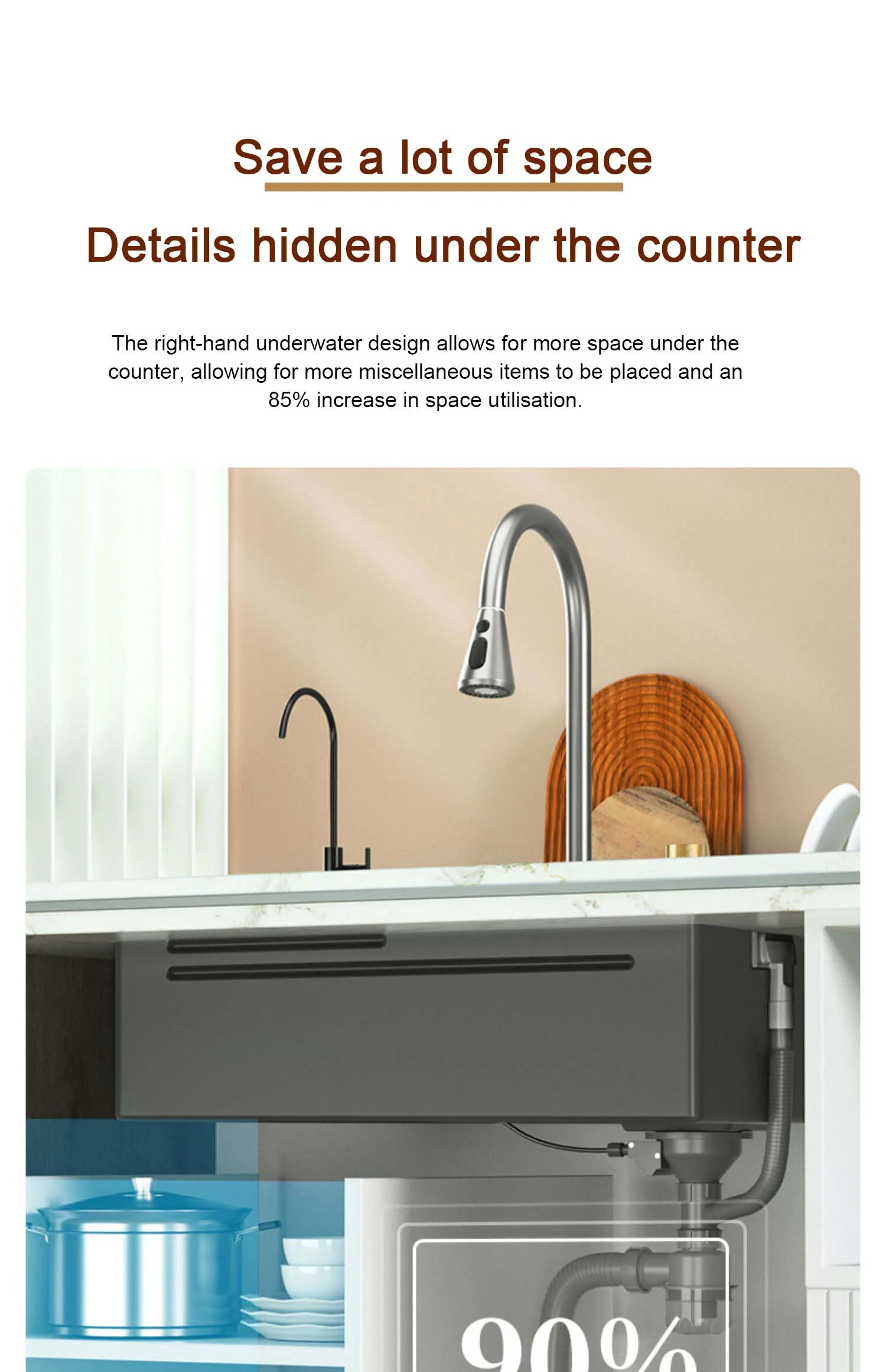 Hidden Stainless Steel Flying Waterfall Sink - Image 34