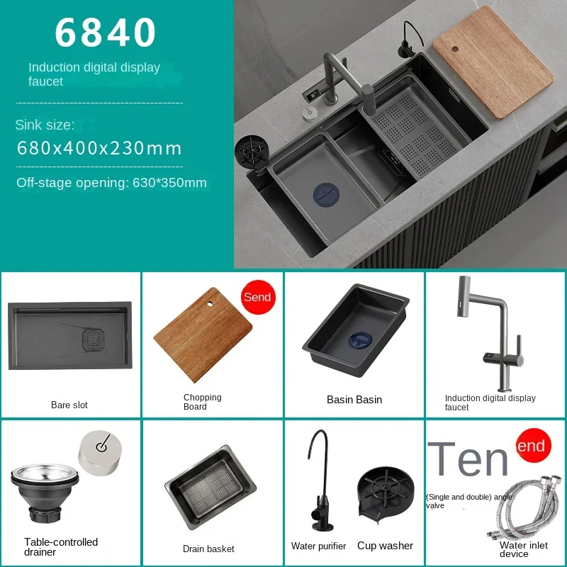 Honeycomb Embossed Waterfall Kitchen Sink - Image 20