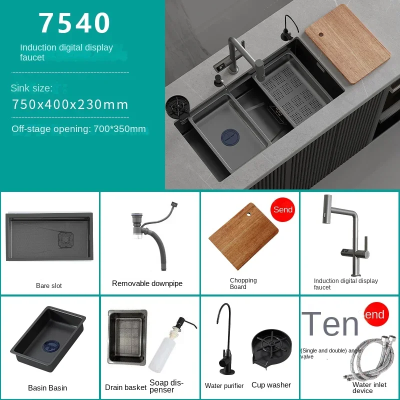 Honeycomb Embossed Waterfall Kitchen Sink - Image 22