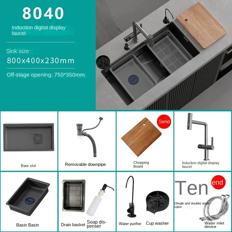 Honeycomb Embossed Waterfall Kitchen Sink - Image 25