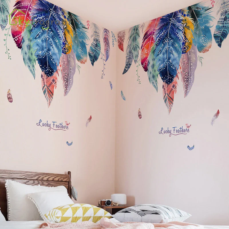 Large Colorful Feather Wall Stickers - Image 2