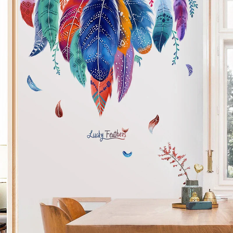 Large Colorful Feather Wall Stickers - Image 3