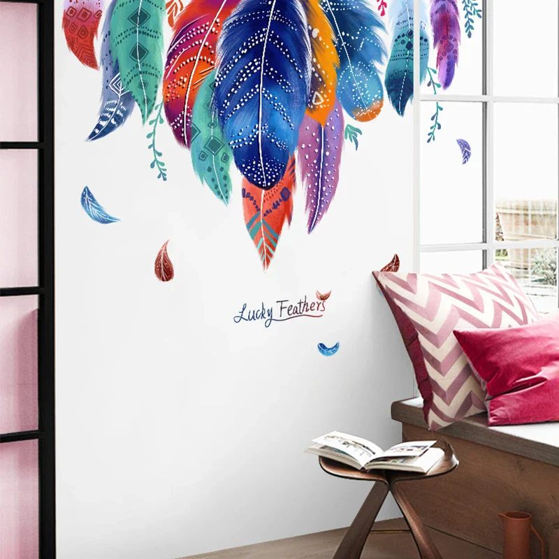 Large Colorful Feather Wall Stickers - Image 4