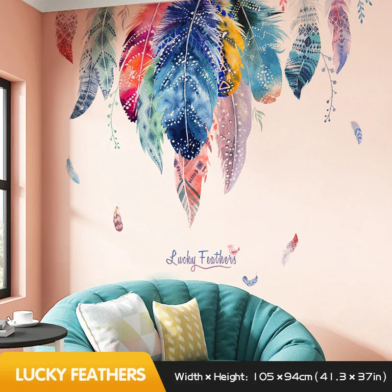 Large Colorful Feather Wall Stickers - Image 7