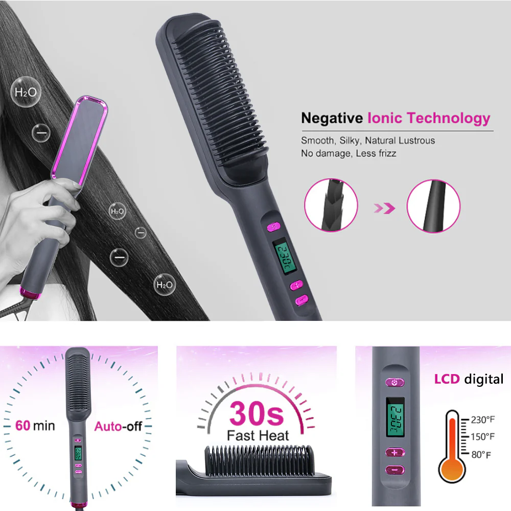 LED Display Electric Hot Air Straightener Comb - Image 28