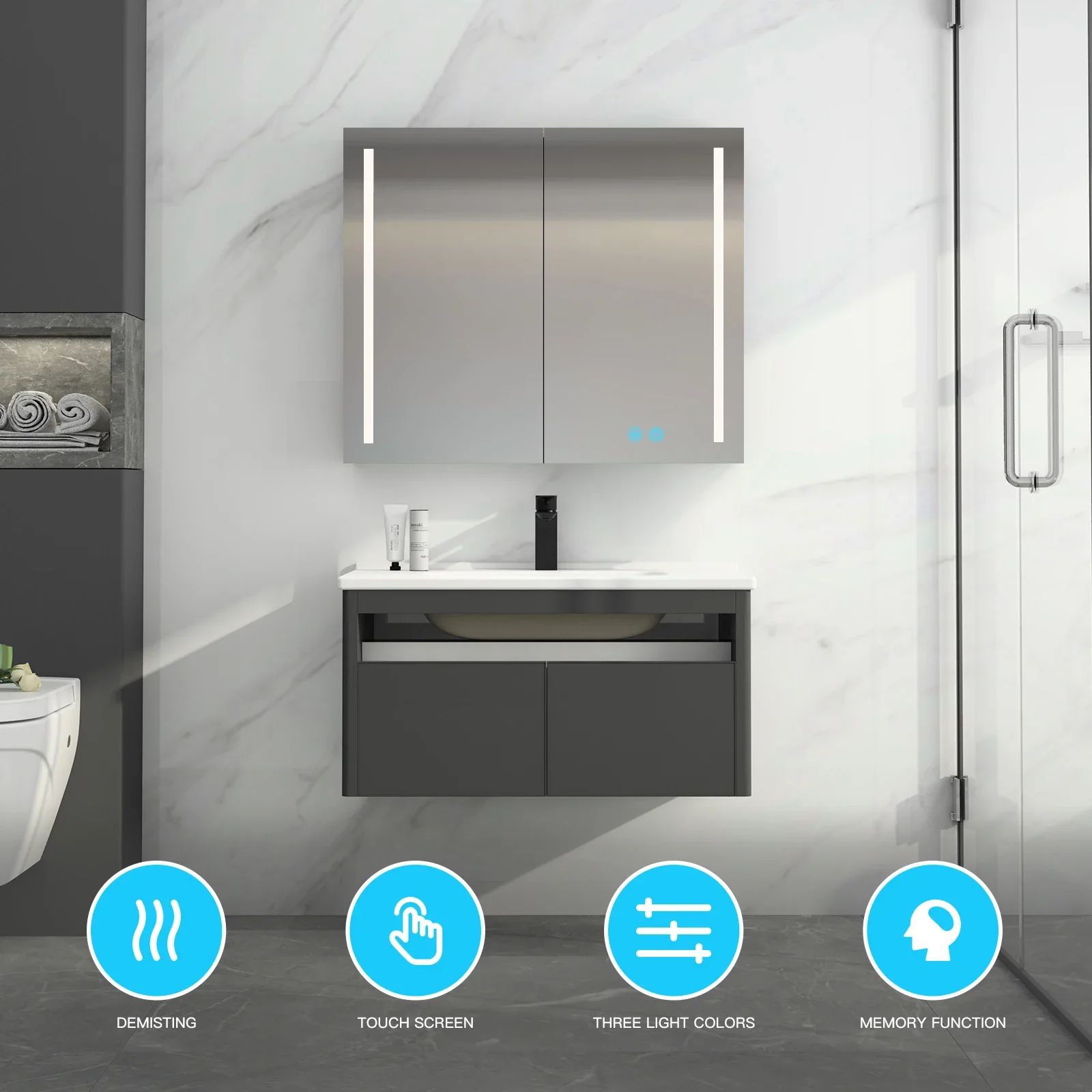 LED Touch Mirror Cabinet 31.5 X 23.62 inch - Image 3