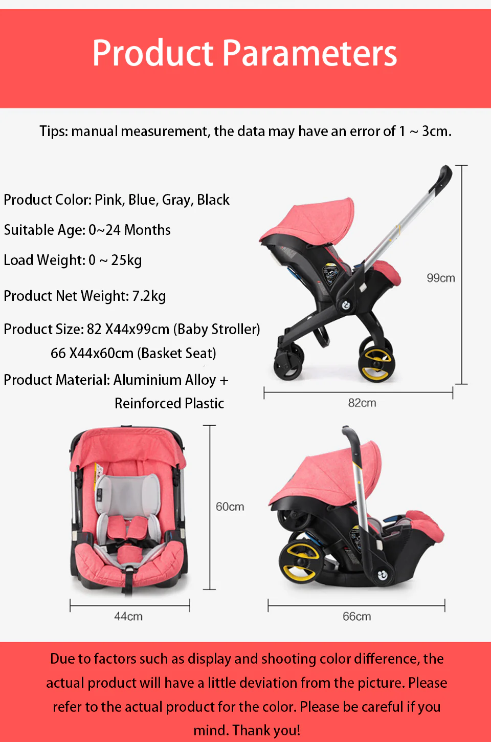 Lightweight 3-In-1 Foldable Baby Car Seat Carriage Stroller - Image 17