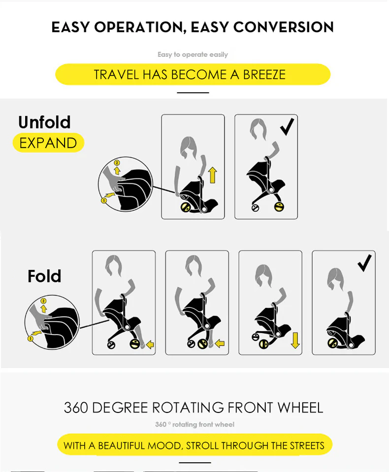 Lightweight 3-In-1 Foldable Baby Car Seat Carriage Stroller - Image 23