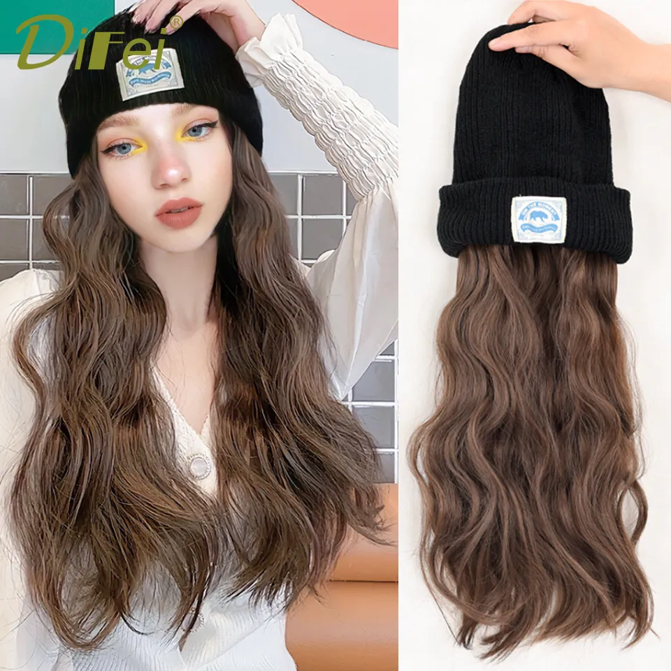 Long Wavy Hair Wig Beanie - Image 3