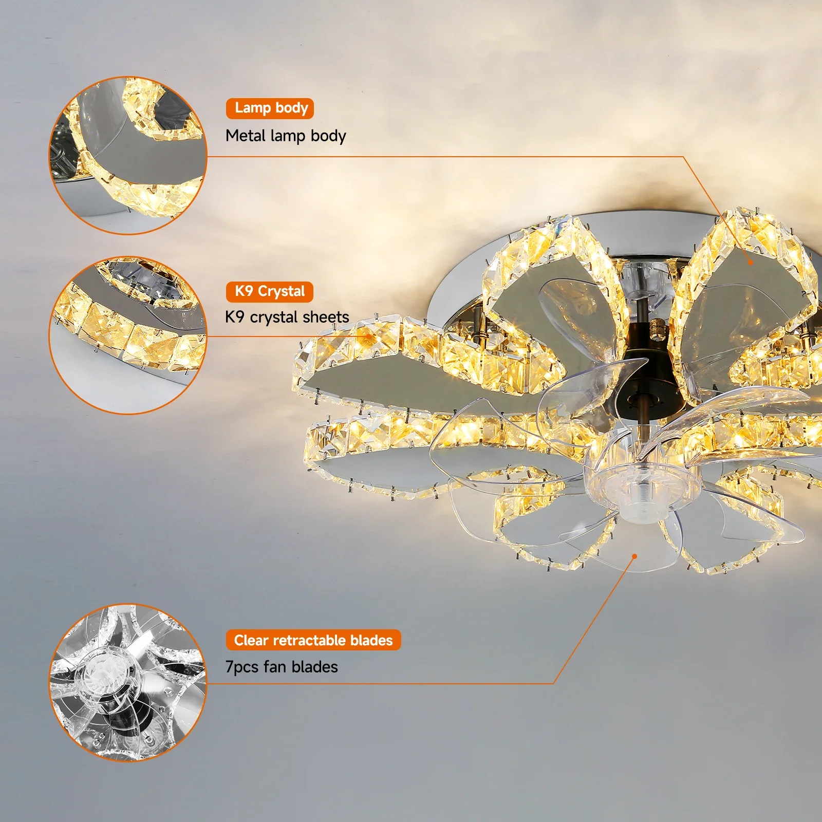 Luxora Beam Luxury Crystal Ceiling Fan - Image 28