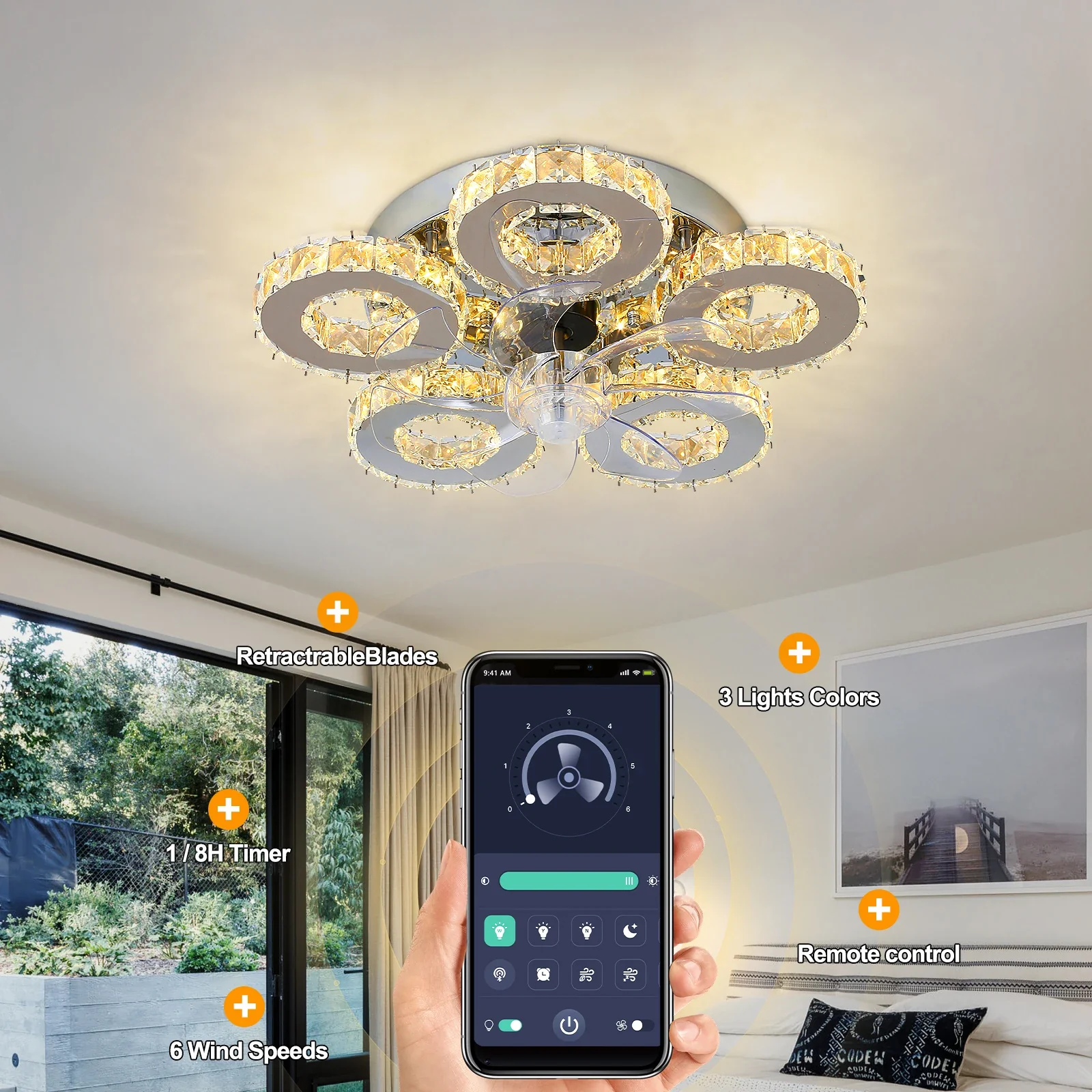 Luxora Beam Luxury Crystal Ceiling Fan - Image 38