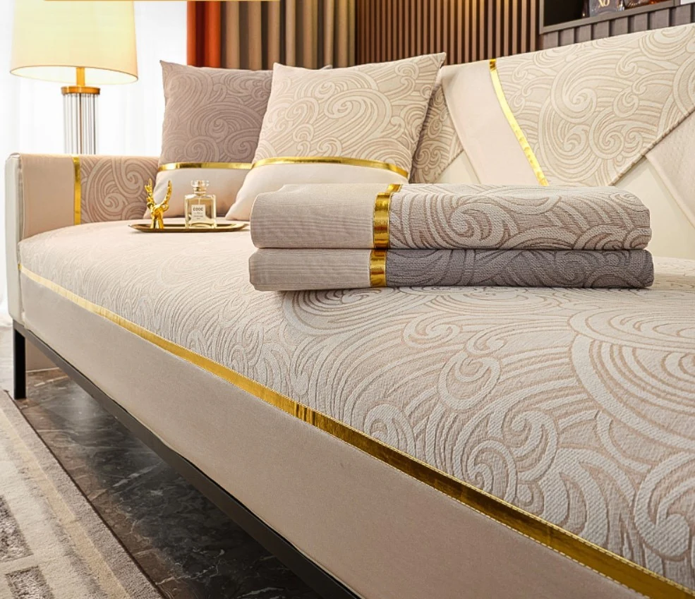 Luxury Embossed Gold Edge Sofa Cover - Image 12