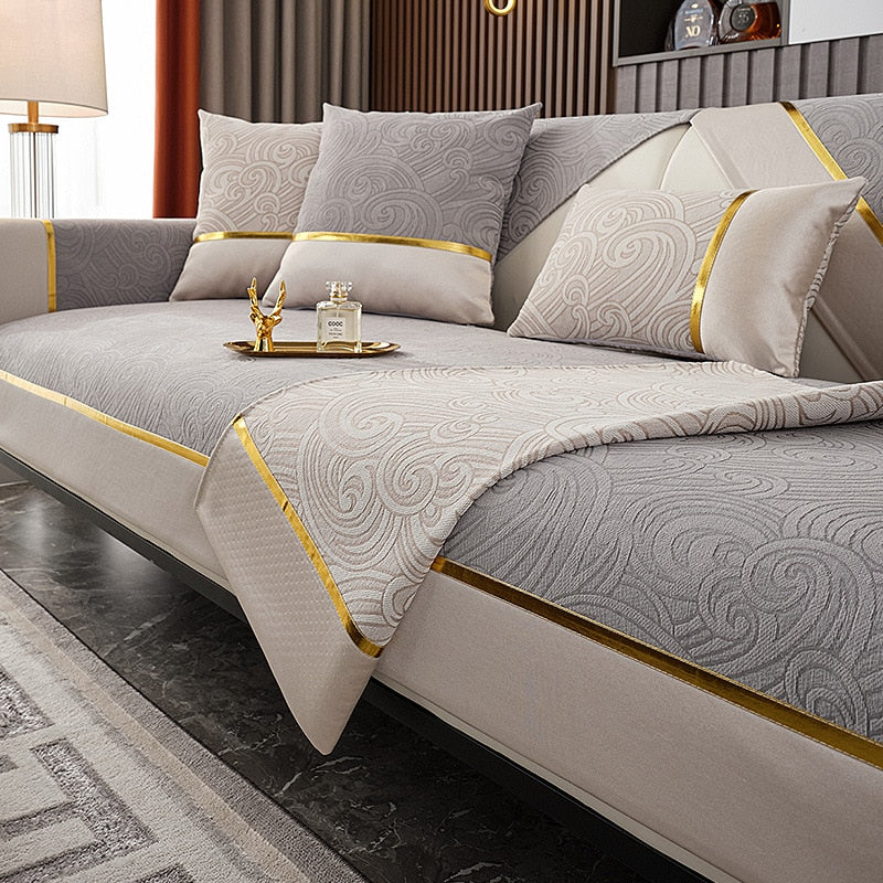 Luxury Embossed Gold Edge Sofa Cover - Image 3
