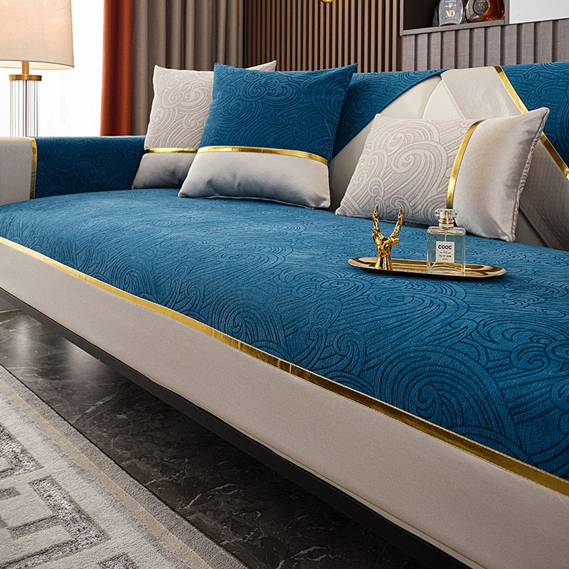 Luxury Embossed Gold Edge Sofa Cover - Image 4