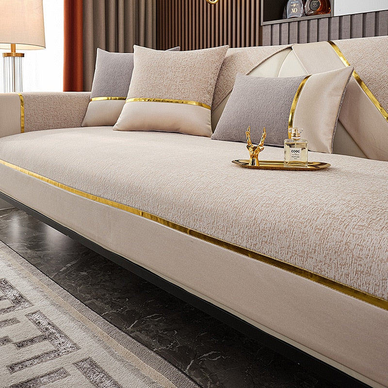 Luxury Embossed Gold Edge Sofa Cover - Image 5