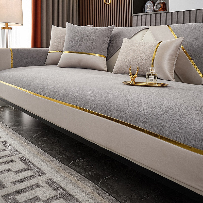 Luxury Embossed Gold Edge Sofa Cover - Image 6