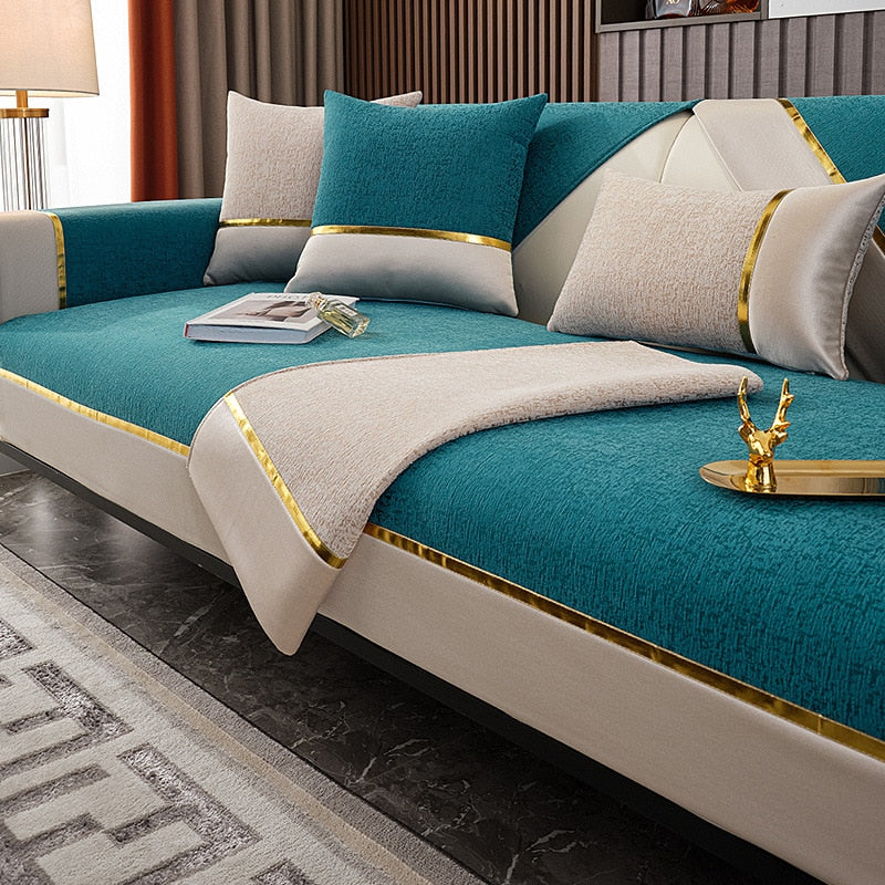 Luxury Embossed Gold Edge Sofa Cover - Image 7