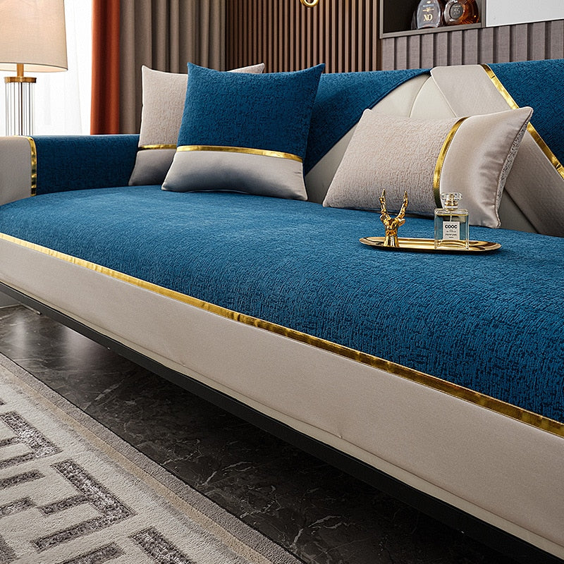 Luxury Embossed Gold Edge Sofa Cover - Image 8