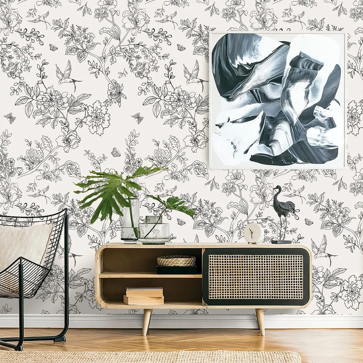 Monochrome Floral Wallpaper" - Image 2
