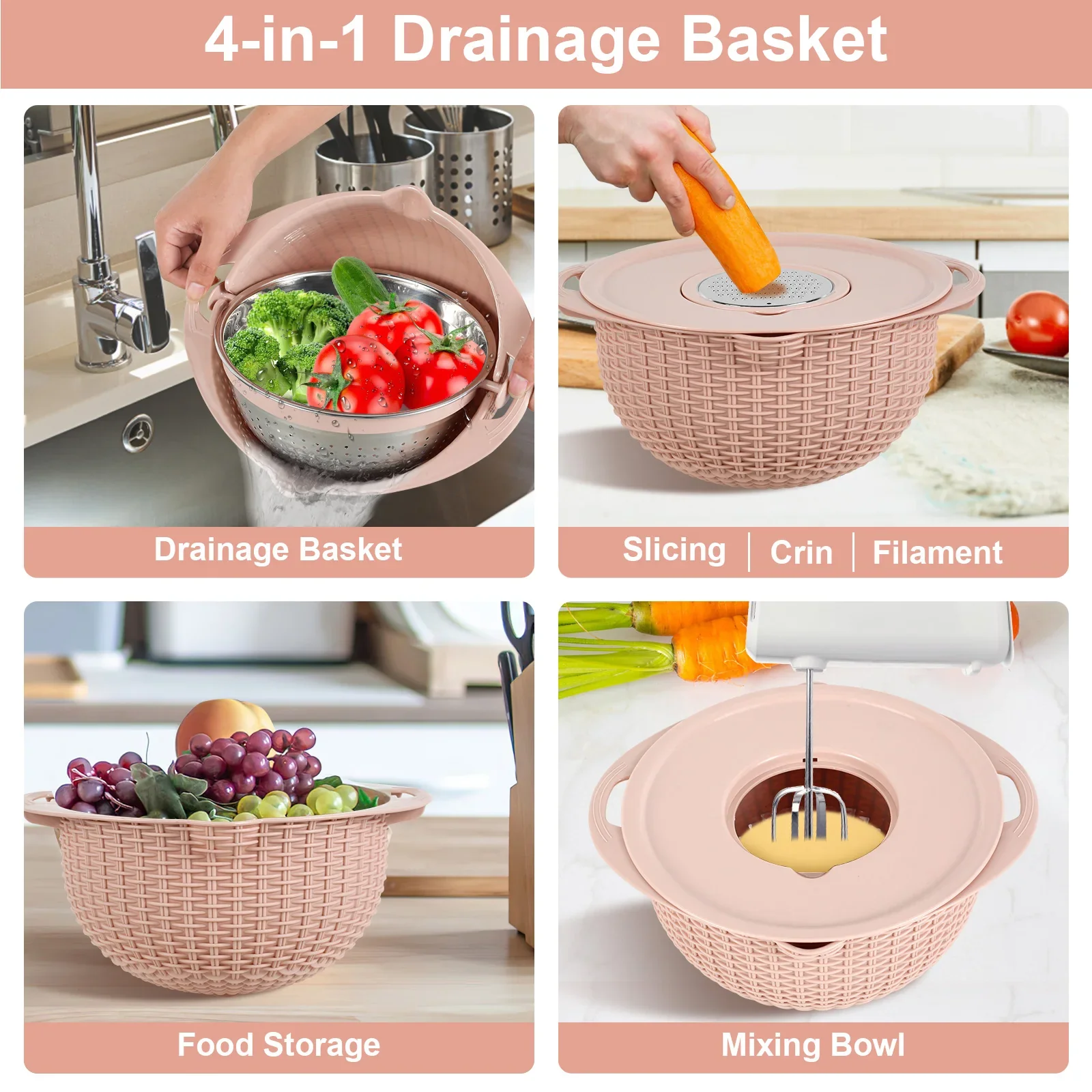 Multifunctional Drainer Slicer Grater Bowl Set - Image 2