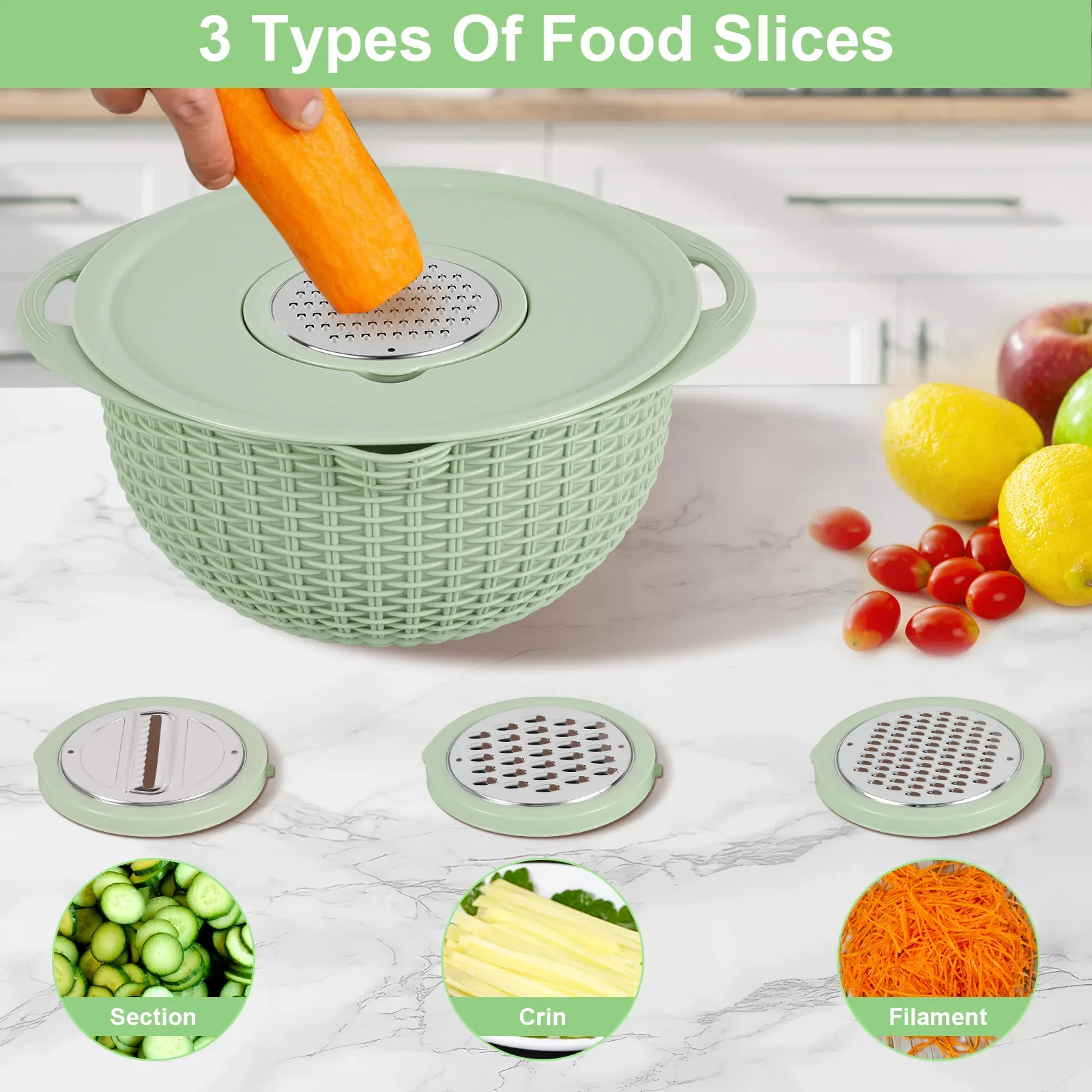 Multifunctional Drainer Slicer Grater Bowl Set - Image 3