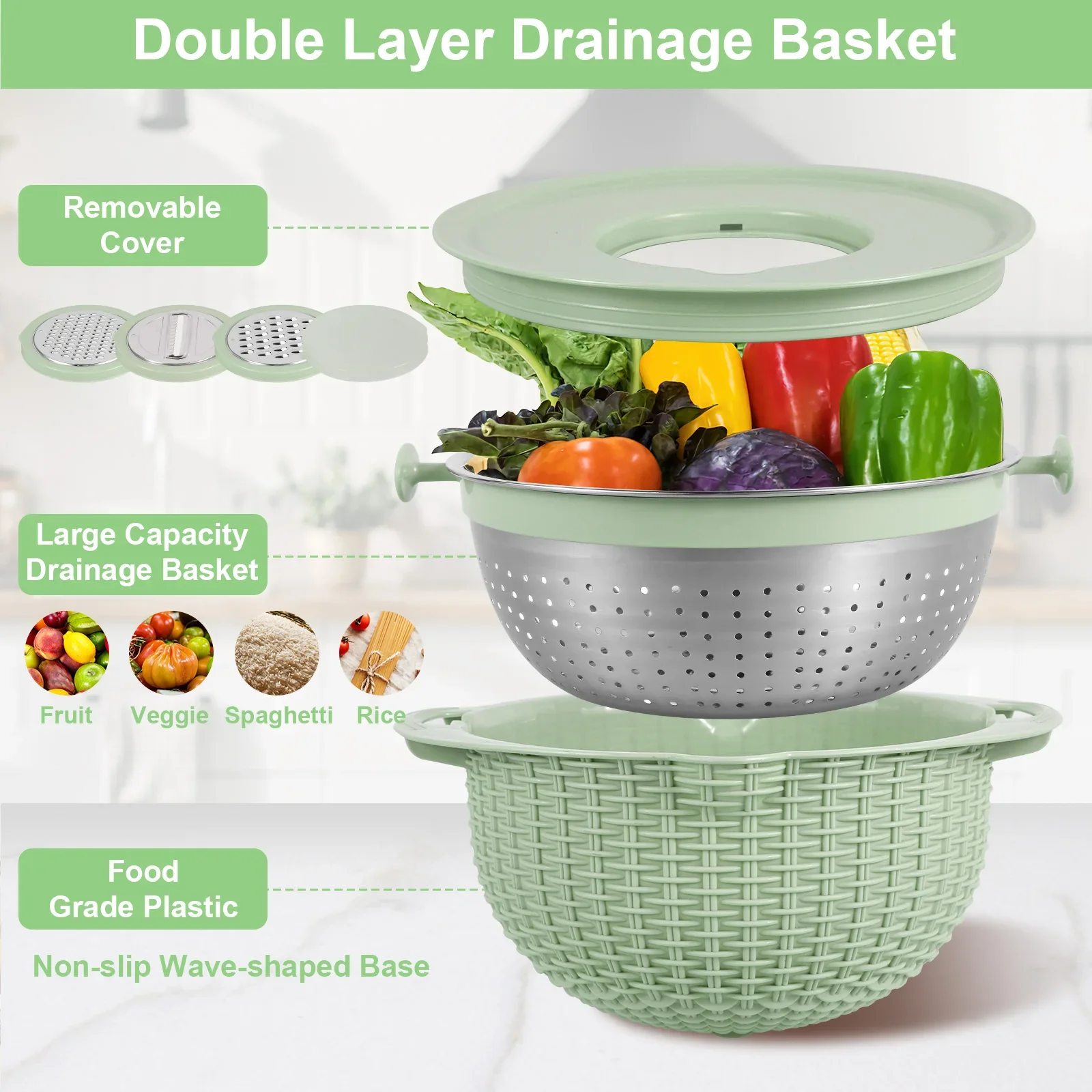 Multifunctional Drainer Slicer Grater Bowl Set - Image 4