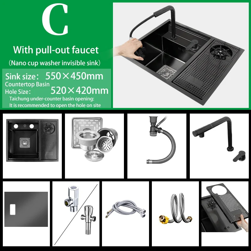 Nano Stainless Steel Hidden Cup Washer Sink - Image 4