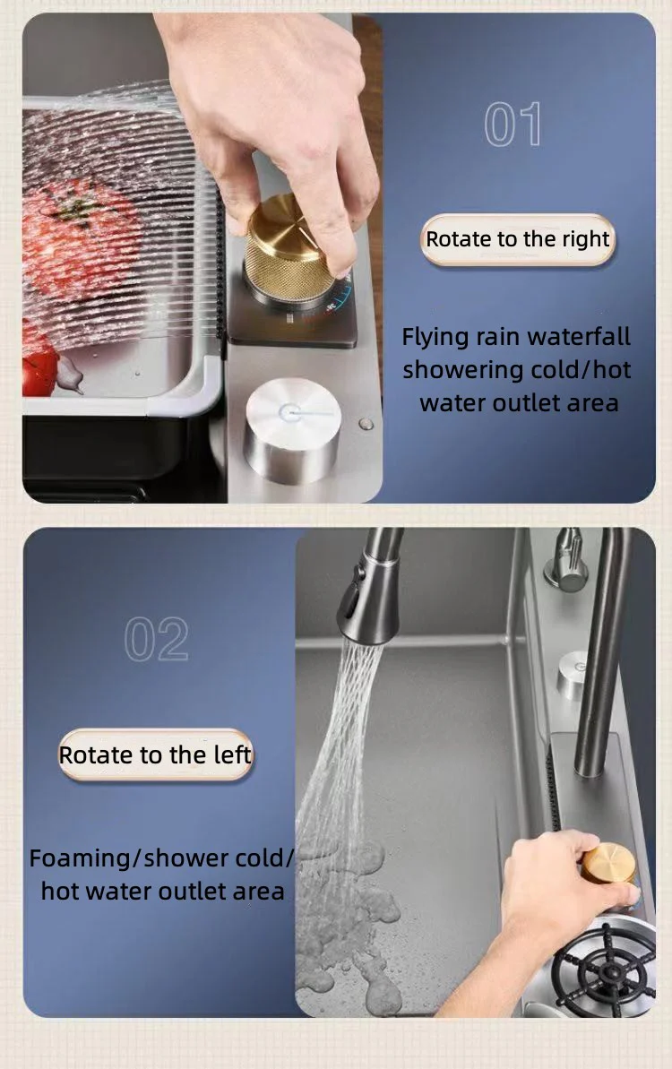 Nano Stainless Steel Knife Holder Waterfall Sink - Image 14