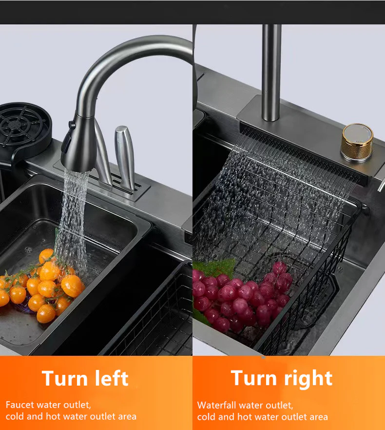 Nano Stainless Steel Knife Holder Waterfall Sink - Image 34