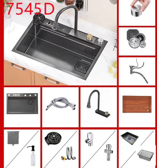 Nano Stainless Steel Knife Holder Waterfall Sink - Image 4