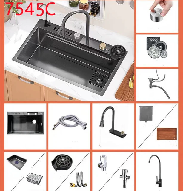 Nano Stainless Steel Knife Holder Waterfall Sink - Image 5