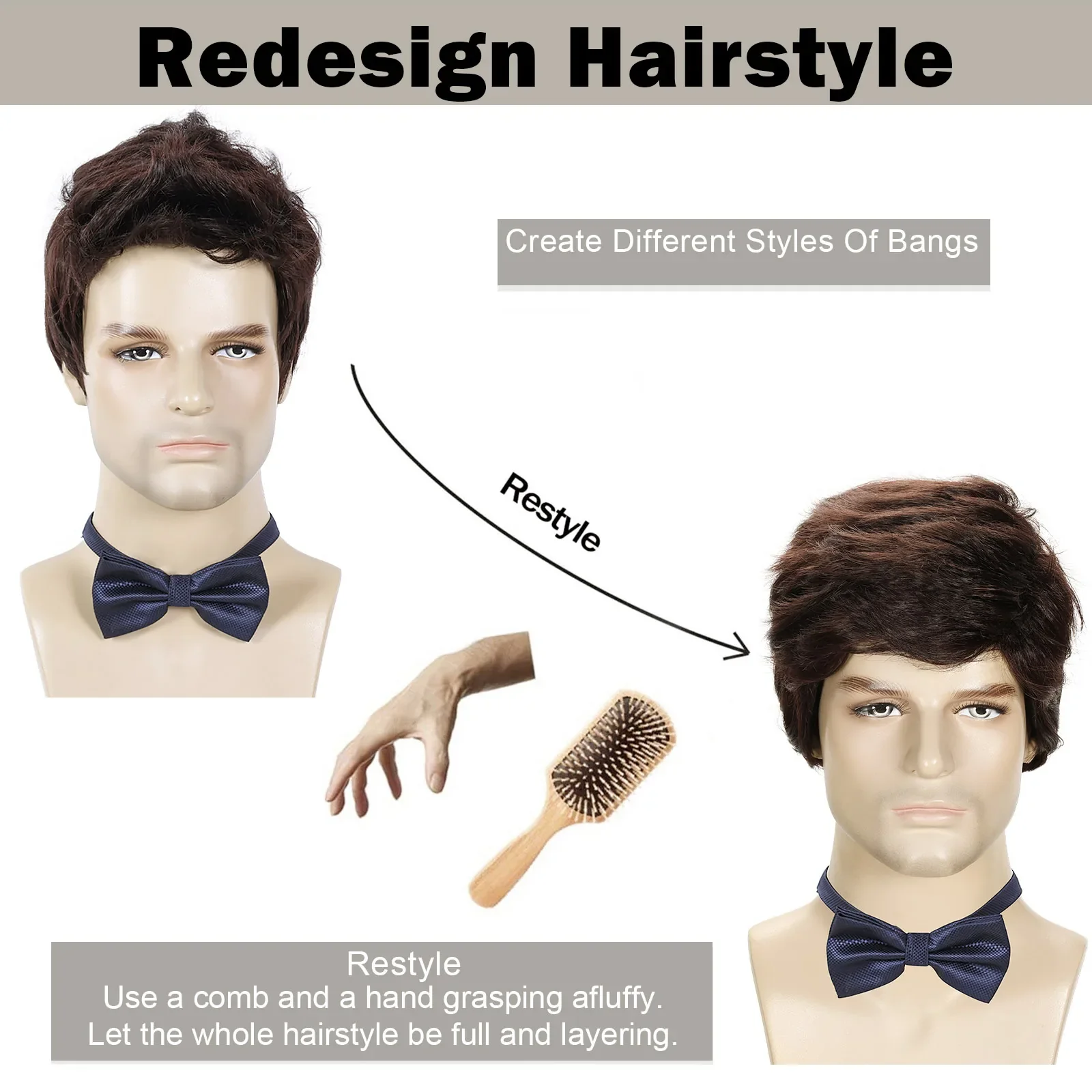 Natural Brown Men Hair Wig - Image 3