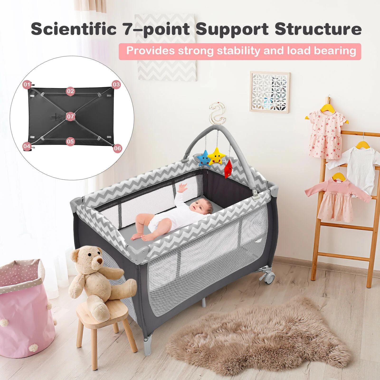 Portable Baby Crib Bassinet Playpen - Image 10
