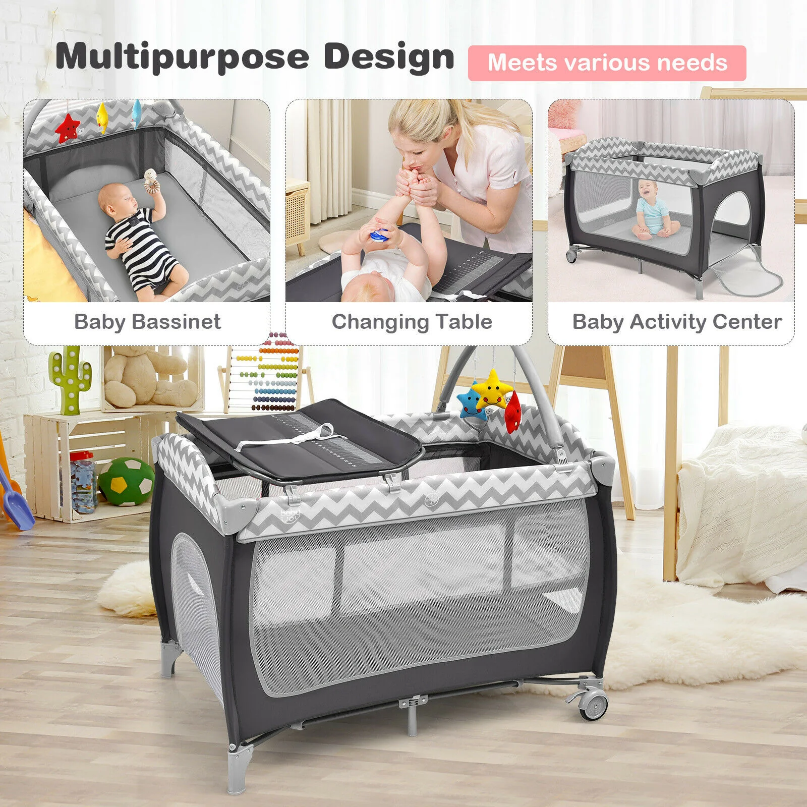Portable Baby Crib Bassinet Playpen - Image 11