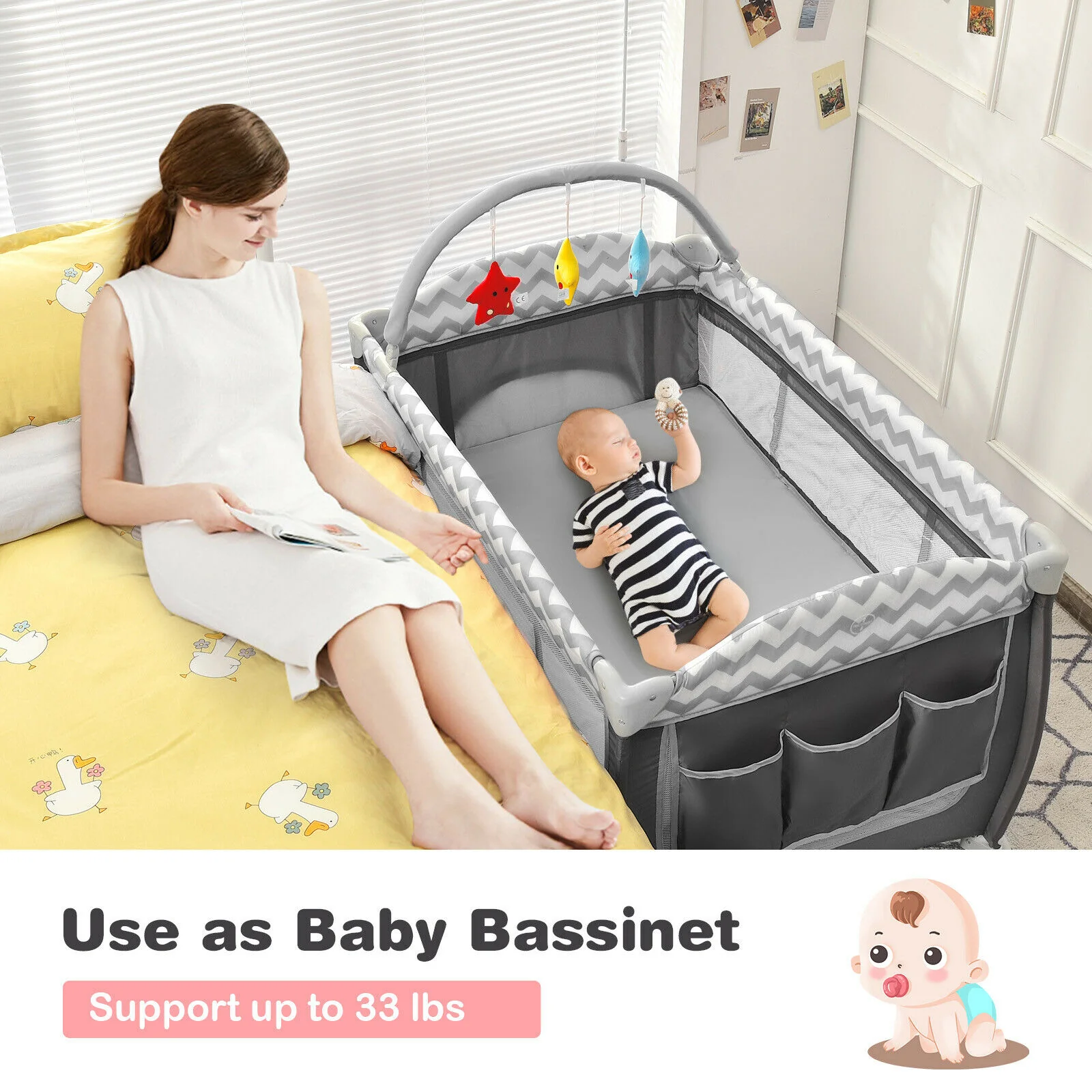 Portable Baby Crib Bassinet Playpen - Image 3
