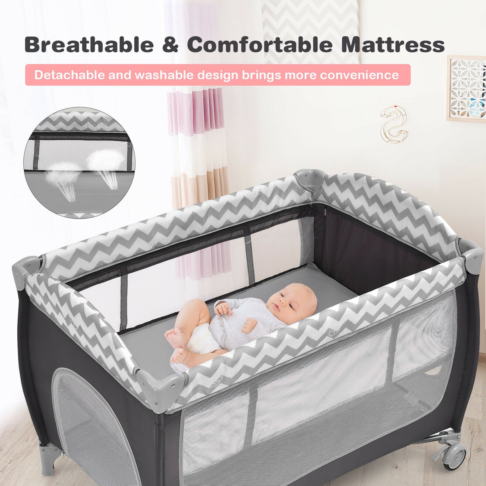 Portable Baby Crib Bassinet Playpen - Image 9
