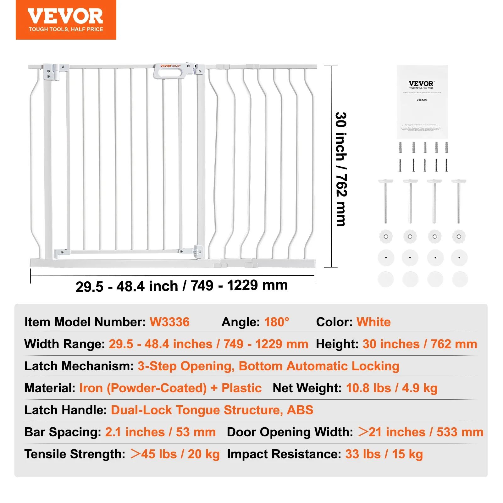 Pet Baby Gate 29.5"-39"/ 48.4"/ 53"/ 57.8" Extra Wide 30" - Image 10