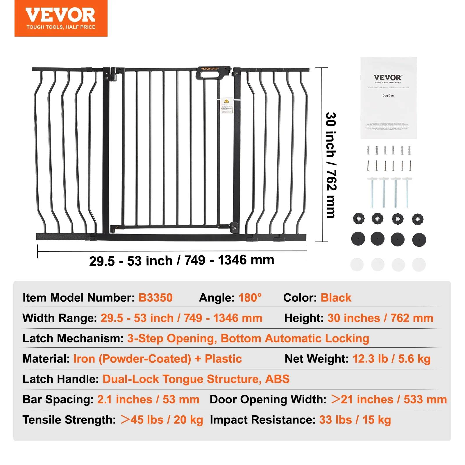 Pet Baby Gate 29.5"-39"/ 48.4"/ 53"/ 57.8" Extra Wide 30" - Image 11