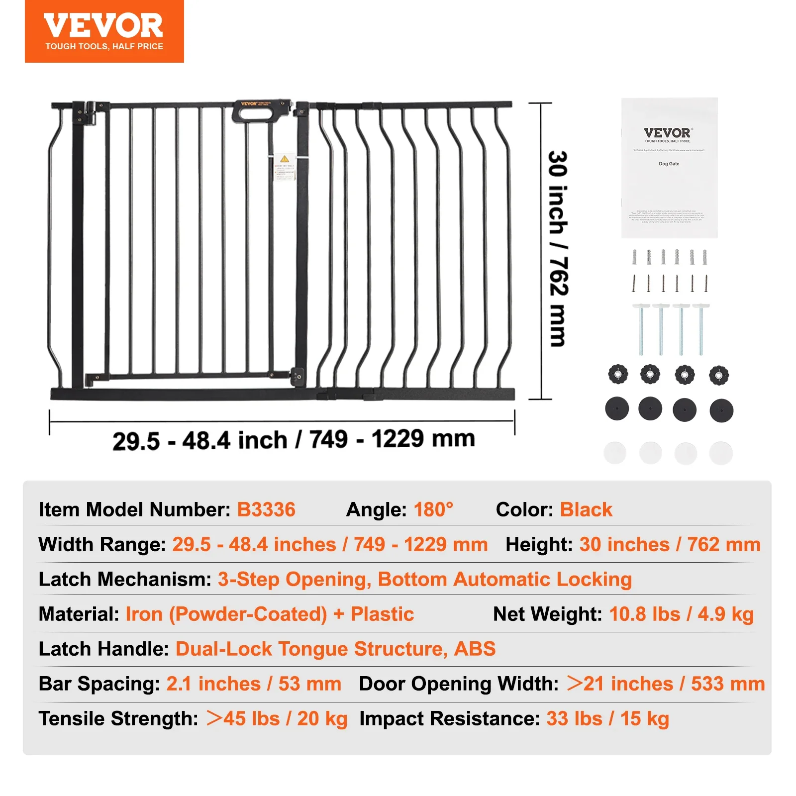 Pet Baby Gate 29.5"-39"/ 48.4"/ 53"/ 57.8" Extra Wide 30" - Image 7